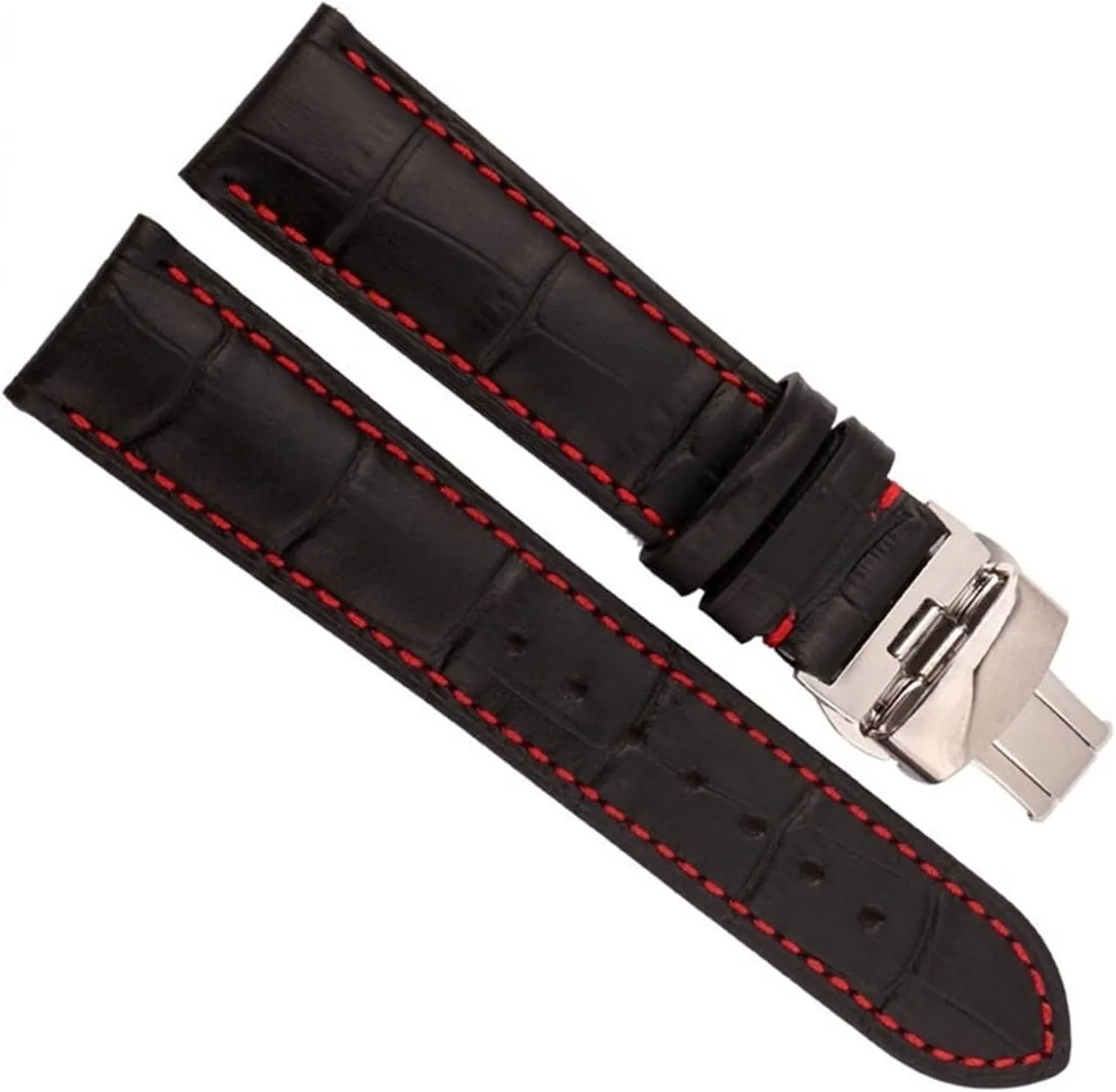 Genuine Leather watch Strap for Any Brand watchband Black with red Stitches watchband
