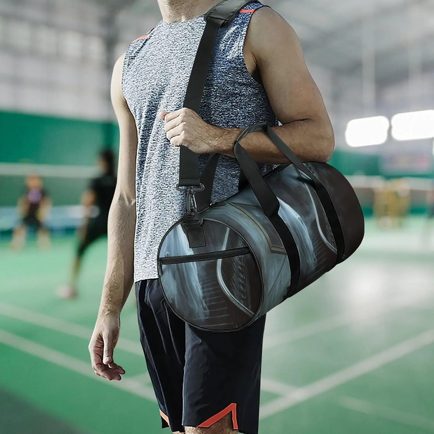 Ghost Floating Down The Stairs of An Old Mansion Travel Gym Bag for Women Men Halloween Cylindrical Duffle Bag Sport Workout Bag with Shoulder Strap