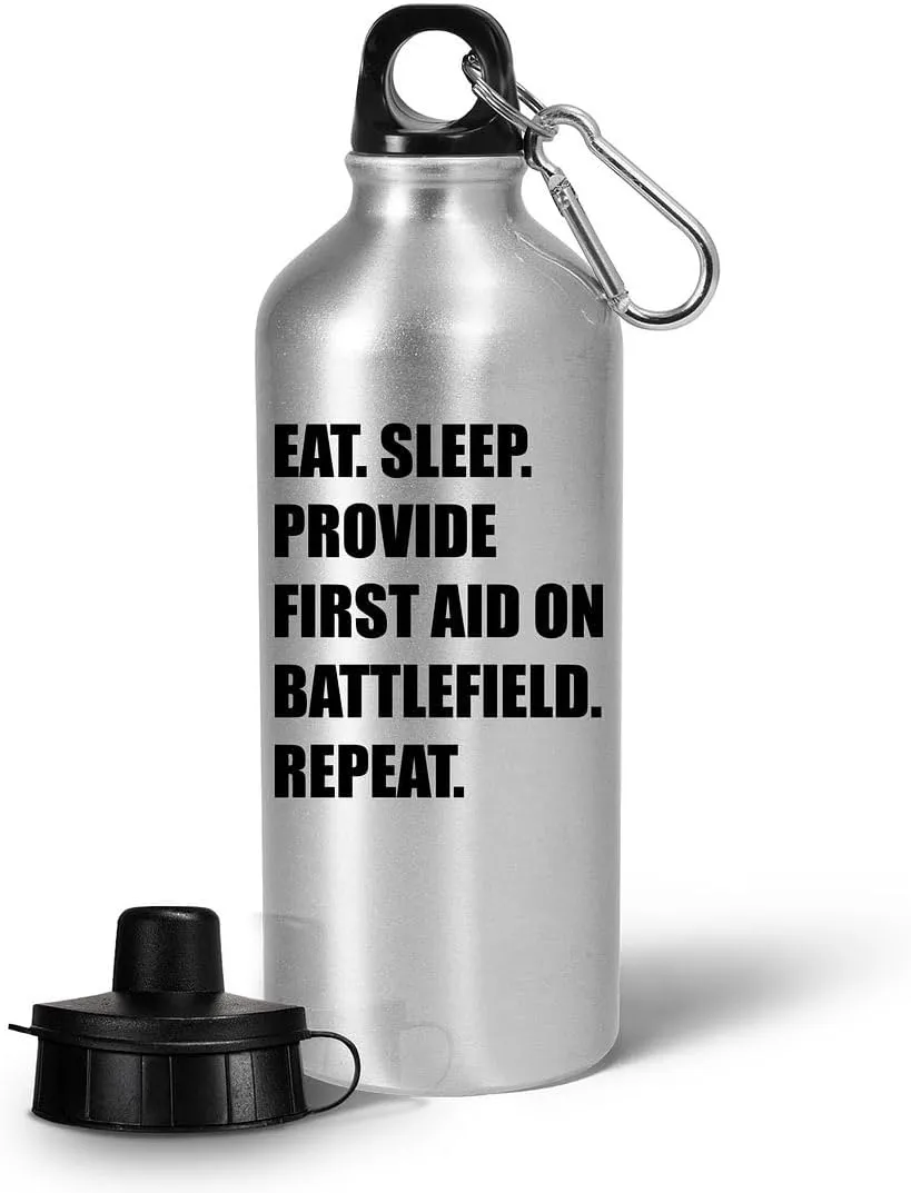 Gifts for Combat Medic Water Bottle Tumbler Portable Drinkware - Funny Cute Gag Field Medics Military Army Emergency Trauma Care - Eat Sleep Provide First Aid on Battlefield Repeat