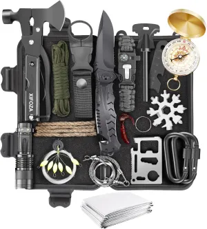 Gifts for Men Dad Husband, Survival Kits 27 in 1 Christmas Stocking Stuffers Camping Accessories Tactical Gear Fishing Equipment for Camping Hiking Hunting, Christmas Birthday Gifts for Men (Geen)