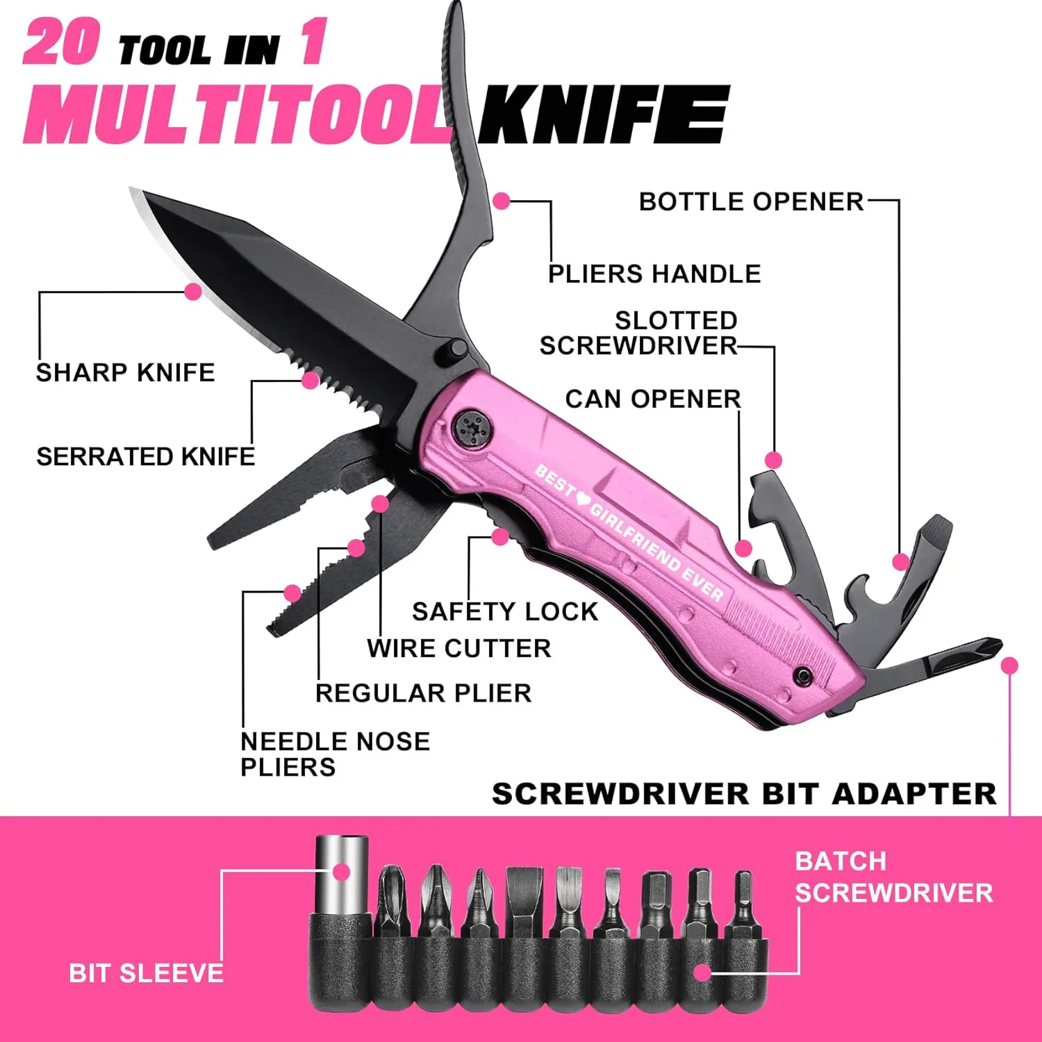 Gifts fro Girlfriend, BEST GIRLFRIEND EVER P-ink Multitool Knife, Girlfriend Christmas Gifts, Birthday Gifts for Girlfriend, Valentines Day Anniversary