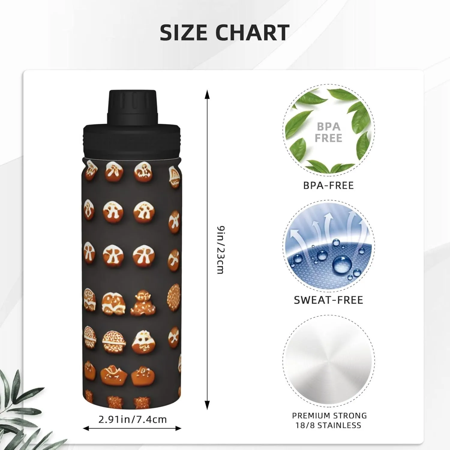Gingerbread Cookies 18oz Sports Insulated Bottle For Outdoor Activities,Your Ideal Companion Staying Hydrated