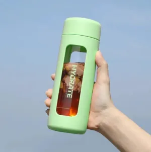 Glass Water Bottle with Tea Infuser - Double-Wall Borosilicate Glass with PP Shell, Leakproof, BPA-Free, Ideal for Hot & Cold Beverages, 460ml, Multiple Color Options (Mint Green)