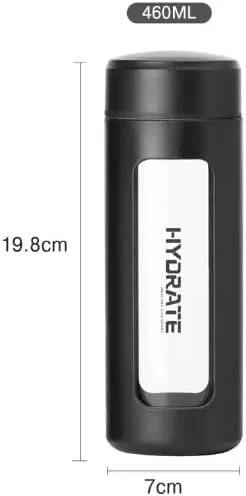 Glass Water Bottle with Tea Infuser - Double-Wall Borosilicate Glass with PP Shell, Leakproof, BPA-Free, Ideal for Hot & Cold Beverages, 460ml, Multiple Color Options (Mint Green)