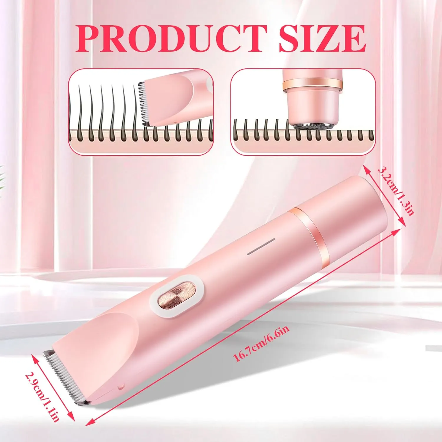 Glow Aura Womens Shaver 2-in-1, Glow Aura Electric Razor, Dual Head Shaver Women, Bikini Trimmer for Women, Electric Razor for Womens Legs, IPX67 Waterproof Wet & Dry Use Body Hair Trimmer (Pink)