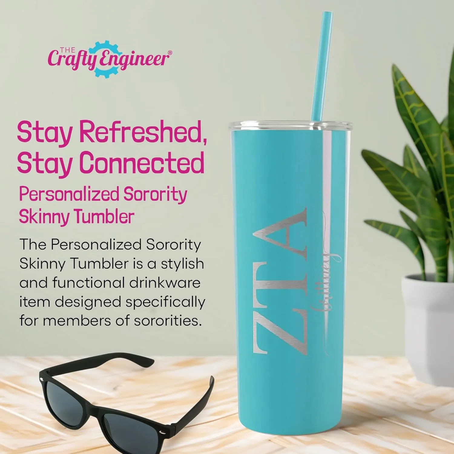 Go Greek Chic - Personalized Delta Zeta Sorority Skinny Tumbler - (Ombre Magic Mist), Custom Greek Life Drinkware, Laser Engraved Name and Insulated Tumbler with Lid & Straw, Keep Drinks Hot or Cold