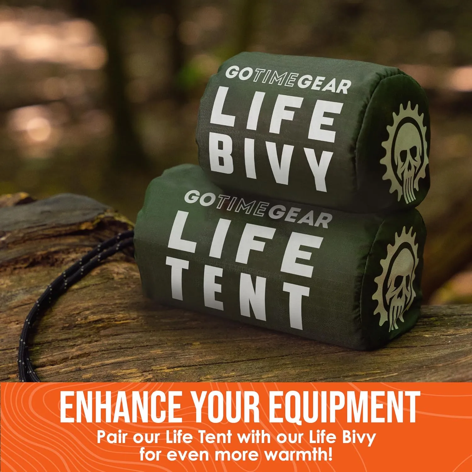 Go Time Gear Survival Life Tent • 2 Person Mylar Emergency Shelter Tube Tent   Paracord • All-Weather Protection for Camping, Hiking, & Survival Kits • Includes Emergency Whistle