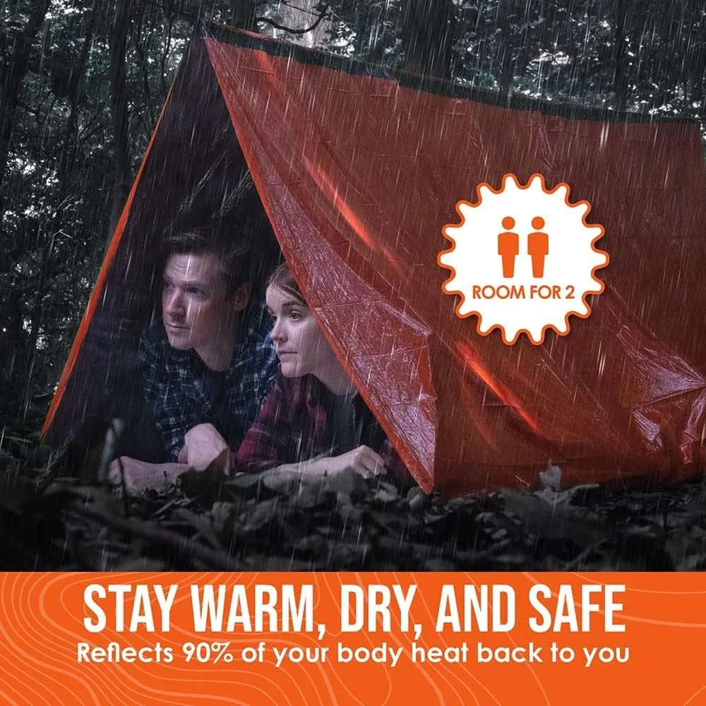 Go Time Gear Survival Life Tent • 2 Person Mylar Emergency Shelter Tube Tent   Paracord • All-Weather Protection for Camping, Hiking, & Survival Kits • Includes Emergency Whistle