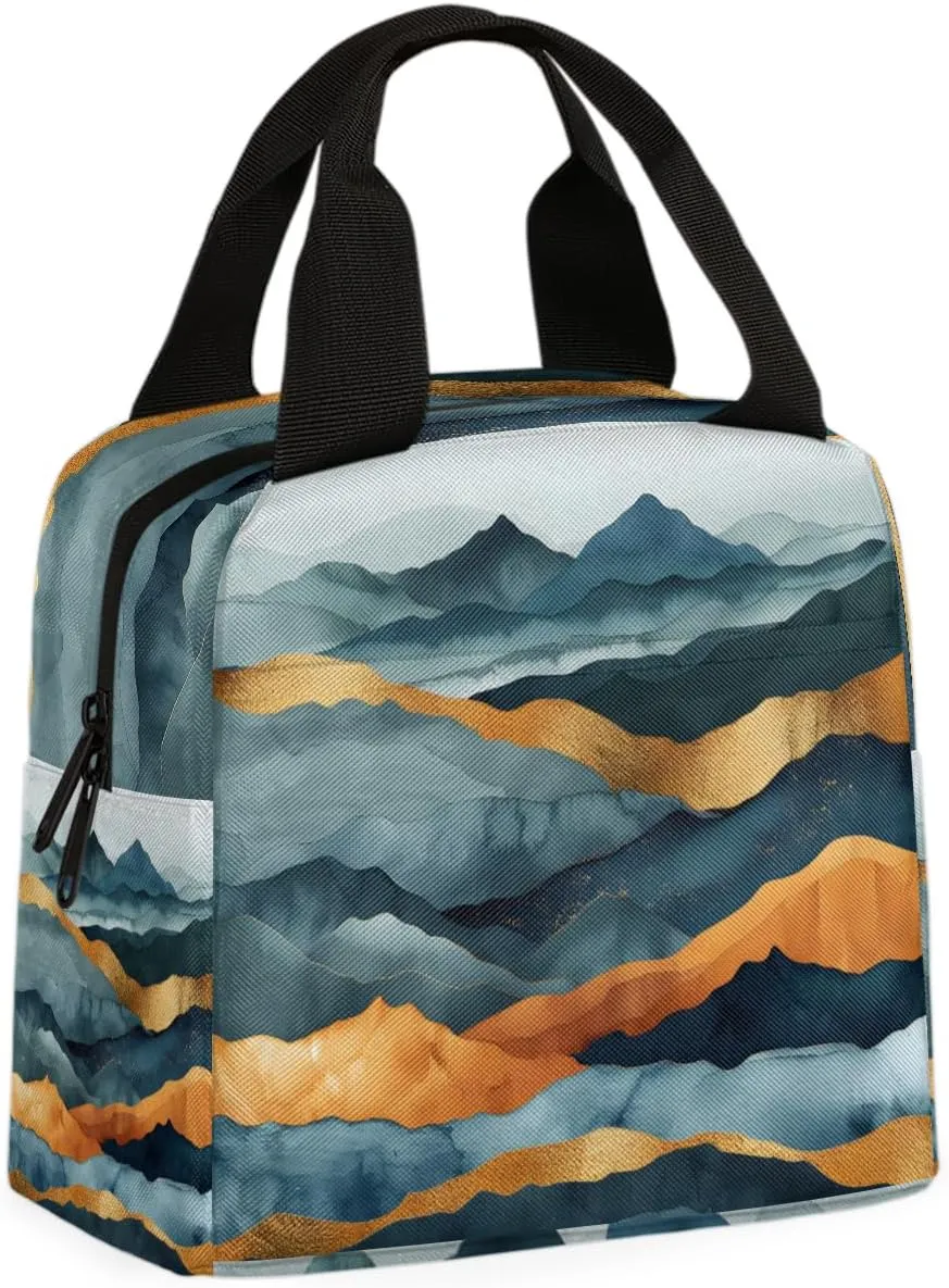 Golden Mountain Range Lunch Bag Smokey Mountain Tote Lunch Bag Reusable Lunch Box Leakproof Cooler Bag