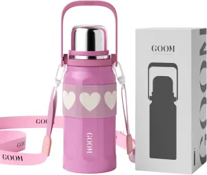 GOOM The Grip 32 oz Water Bottles for Hot and Cold Drinks,18/10 Stainless Steel Insulated Water Bottle with Lid, Carrying Strap,Strainer,7-Layer Insulation,Wide Mouth - Hot Pink