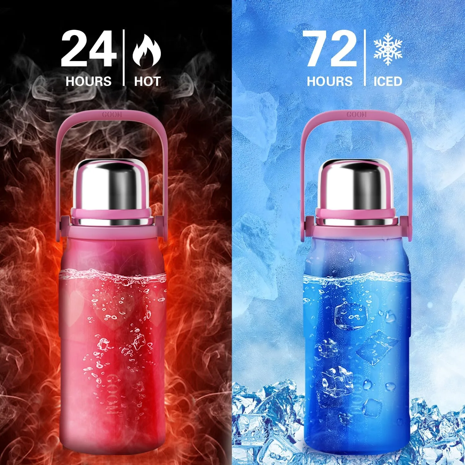 GOOM The Grip 32 oz Water Bottles for Hot and Cold Drinks,18/10 Stainless Steel Insulated Water Bottle with Lid, Carrying Strap,Strainer,7-Layer Insulation,Wide Mouth - Hot Pink
