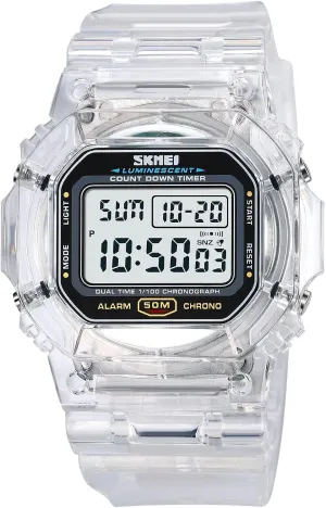 Gosasa Outdoor Sport Unisex Watches LED Light Digital Watches Transparent Multifunctional Wristwatch for Men and Women Casual Style Stopwatch Date 5Bar Waterproof