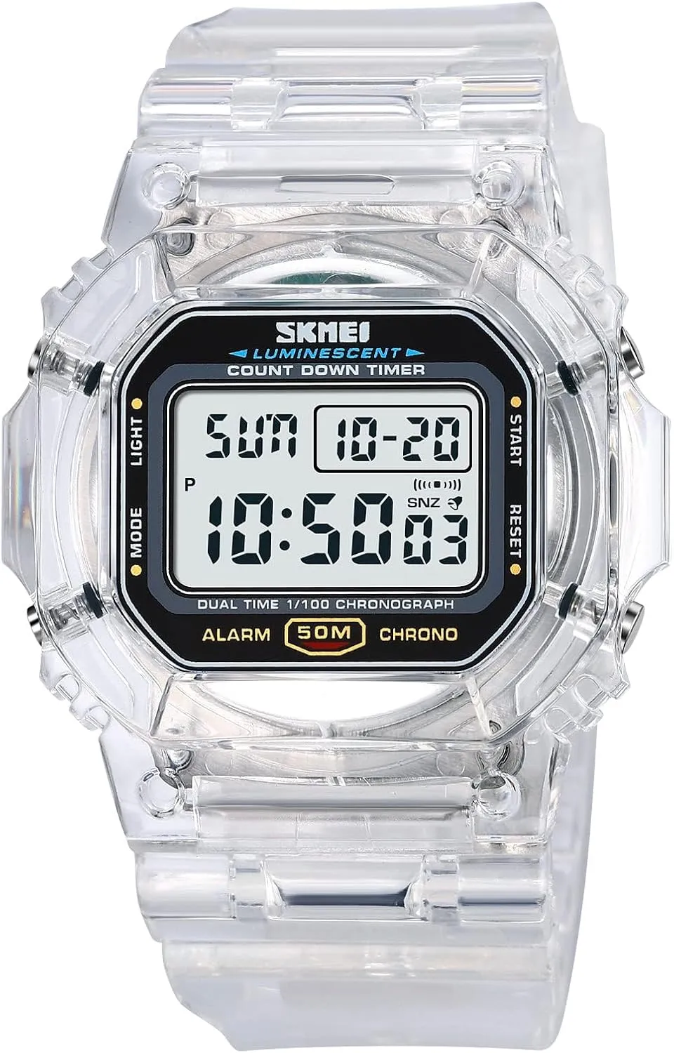 Gosasa Outdoor Sport Unisex Watches LED Light Digital Watches Transparent Multifunctional Wristwatch for Men and Women Casual Style Stopwatch Date 5Bar Waterproof