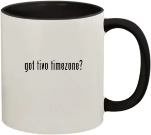 got tivo timezone? - 11oz Ceramic Colored Handle and Inside Coffee Mug Cup, Black
