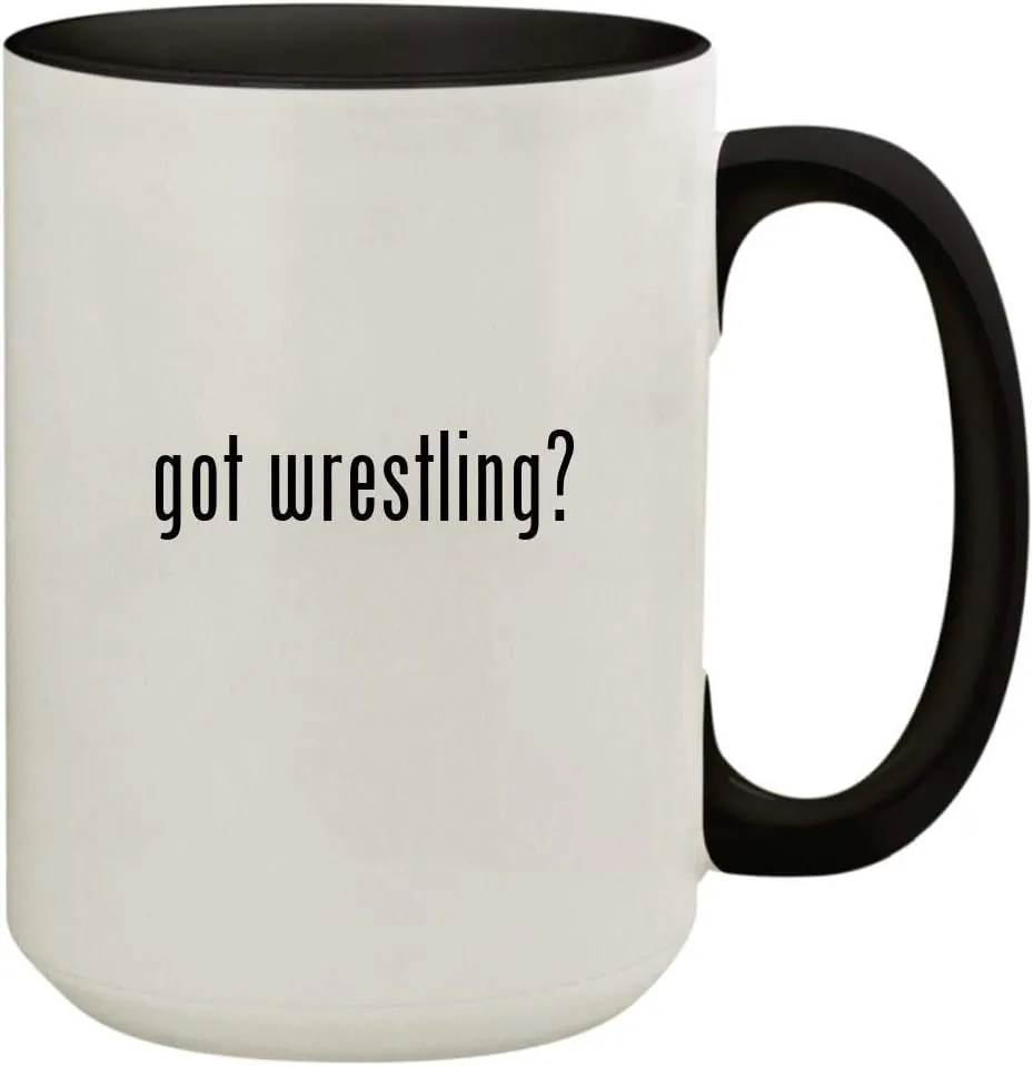 got wrestling? - 15oz Ceramic Colored Inside & Handle Coffee Mug Cup, Black