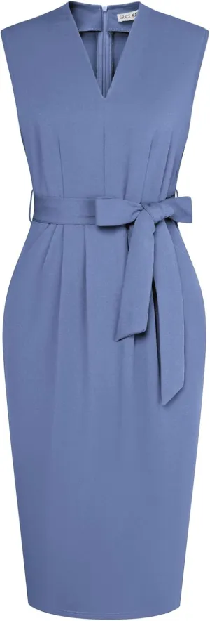 GRACE KARIN Women's Business Dresses Sleeveless V Neck Bodycon Sheath Dress Zipper Up Office Work Dress with Pockets