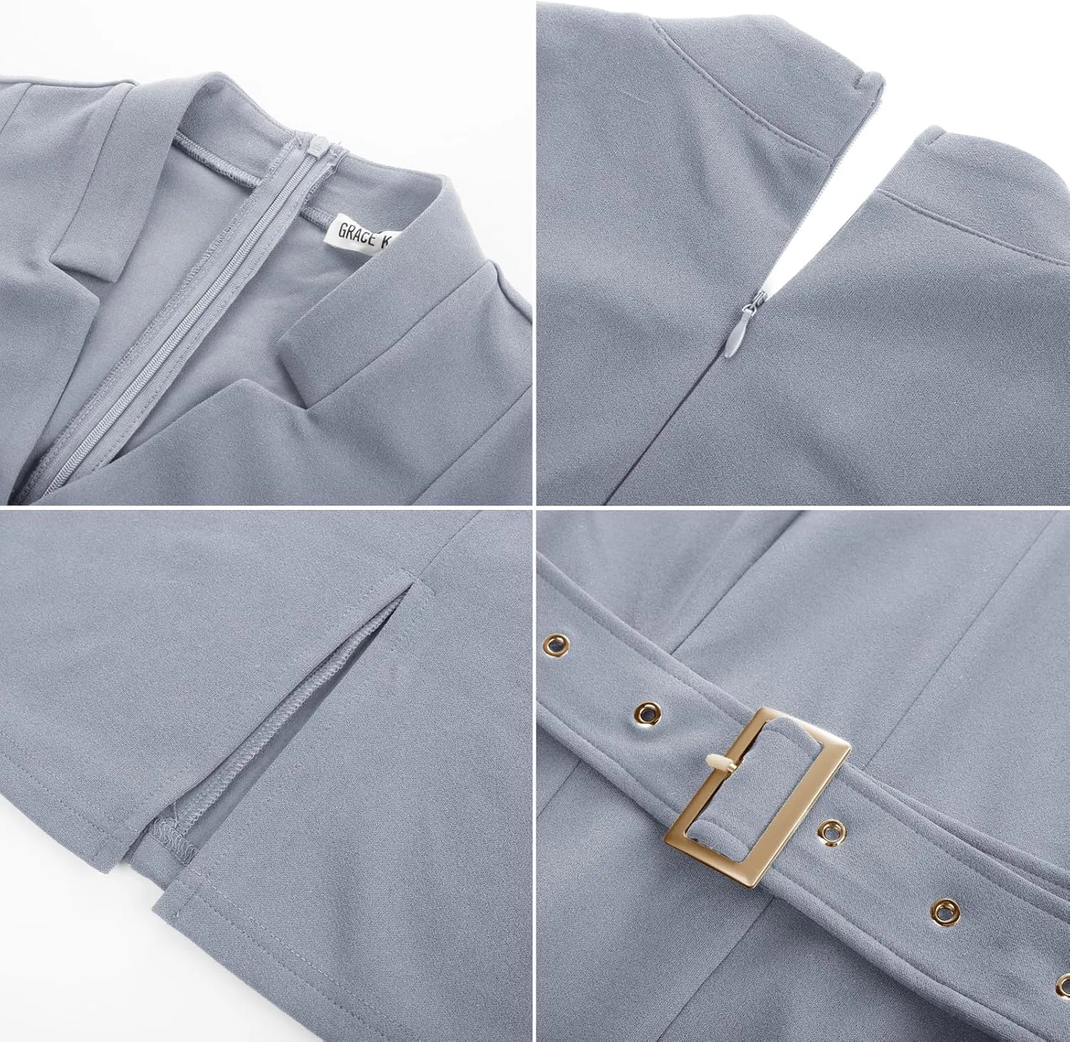 GRACE KARIN Women's Work Dress 3/4 Sleeve V Neck Bodycon Sheath Dress Zipper Up Office Business Dresses with Belt