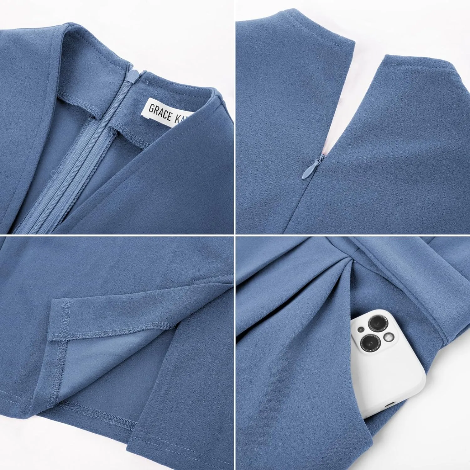 GRACE KARIN Womens Work Dresses V Neck 3/4 Sleeve Back Zipper Tie Waist Bodycon Dress Office Cocktail Dress with Pockets