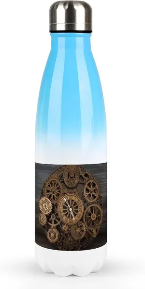 Gradient Stainless Steel Bottle, Steampunk Gears Clock Print Sports Bottle Perfect for Travel, Beach, Sports, And Everyday Hydration