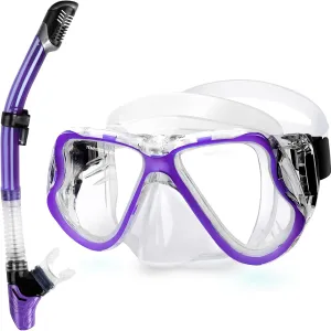 Greatever Dry Snorkel Set,Panoramic Wide View,Anti-Fog Scuba Diving Mask,Professional Snorkeling Gear