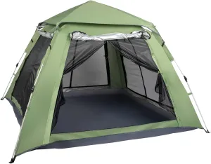 Green Camping Screen Tent with 4 Doors and Skylights, Quick Set Up with Spring System, Perfect for Family Camping