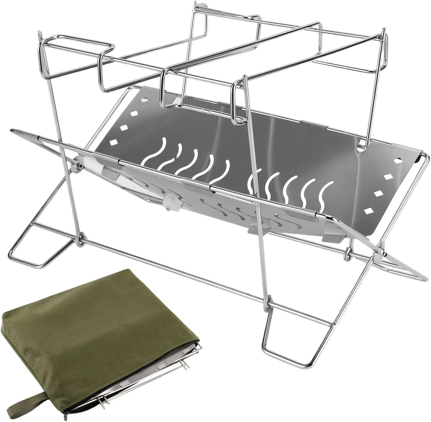 Grill Rack for Outdoor | Stainless Steel Foldable Campfire Rack,Grilling Supplies, Campfire Organizer Stand for Patio Camping Backyard Barbecue Activities