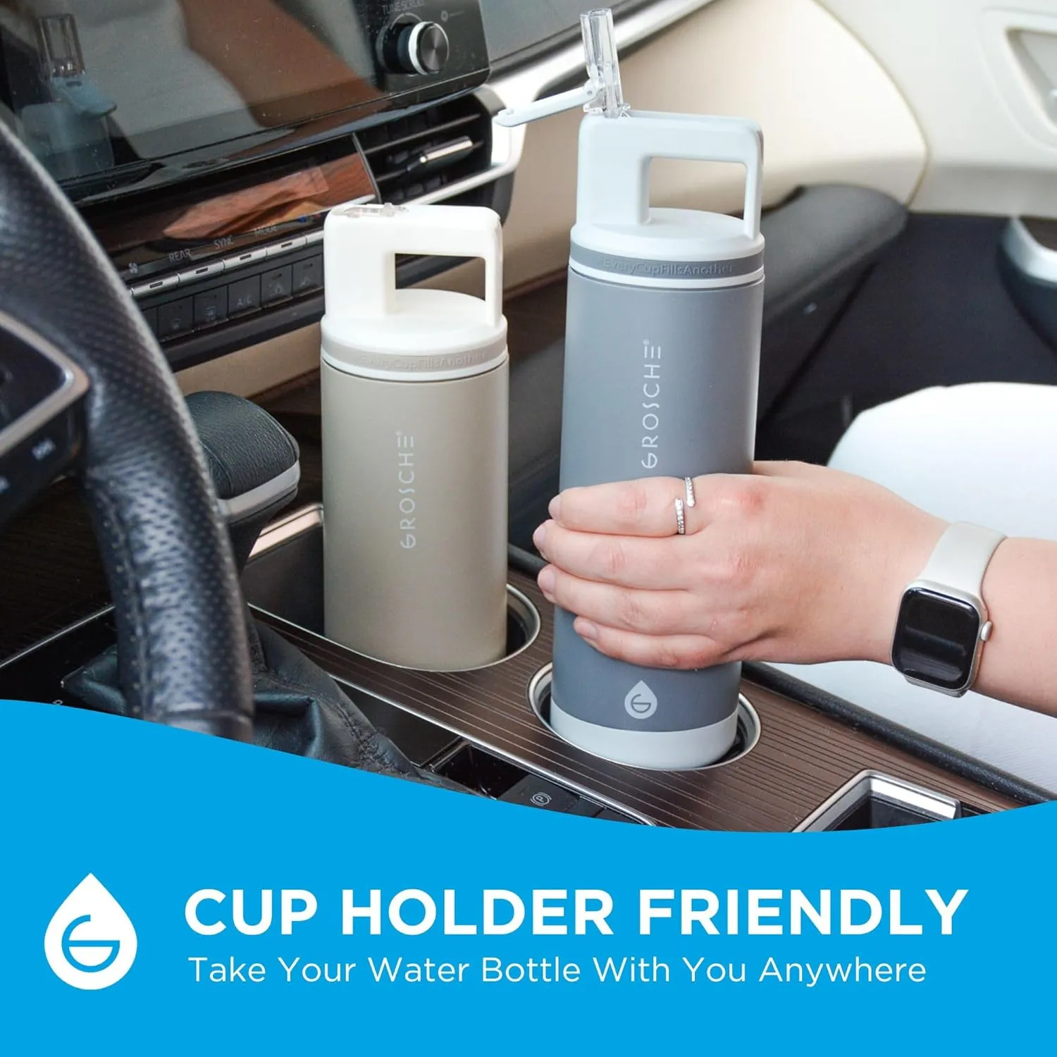 GROSCHE Alpine Flip n' Sip 20 oz Insulated Water Bottle - Stainless Steel, Leakproof Flask with Straw - Perfect for Gym, Travel & Outdoor Use - Keeps Water Cold up to 60 hrs - Sand Biege