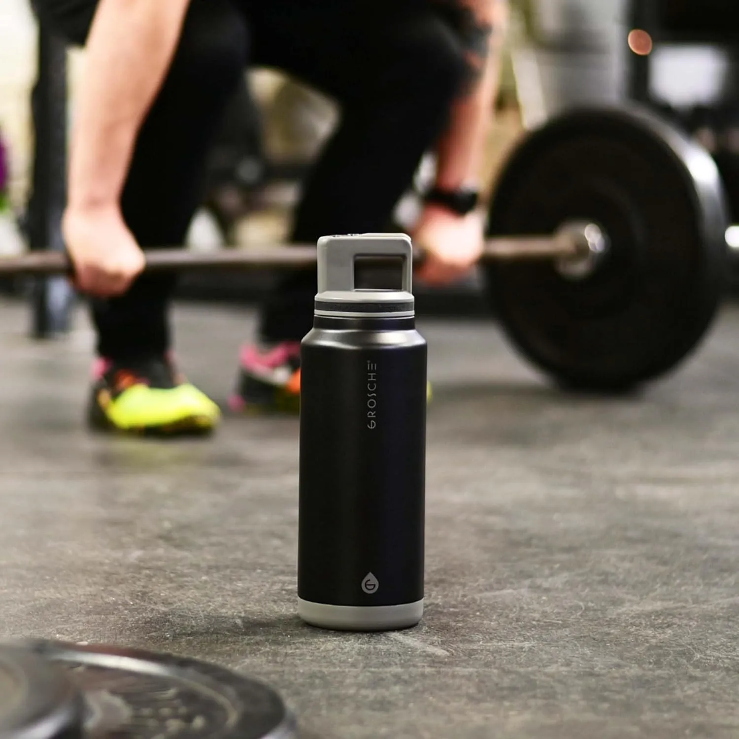 GROSCHE Alpine Flip n' Sip 40 oz Insulated Water Bottle - Stainless Steel, Leakproof Flask with Straw - Perfect for Gym, Travel & Outdoor Use - Keeps Water Cold up to 60 hrs - Graphite Black