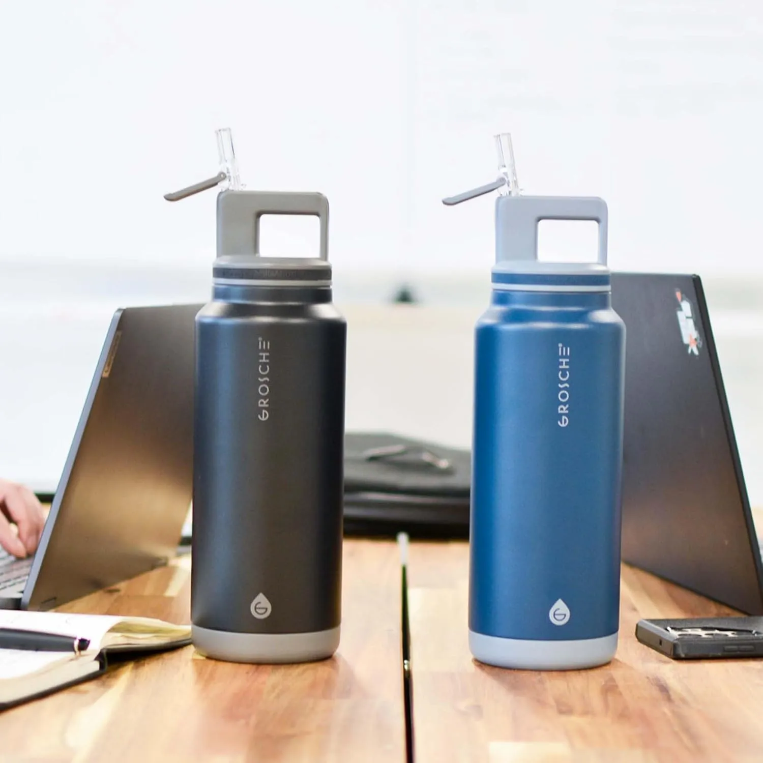 GROSCHE Alpine Flip n' Sip 40 oz Insulated Water Bottle - Stainless Steel, Leakproof Flask with Straw - Perfect for Gym, Travel & Outdoor Use - Keeps Water Cold up to 60 hrs - Graphite Black