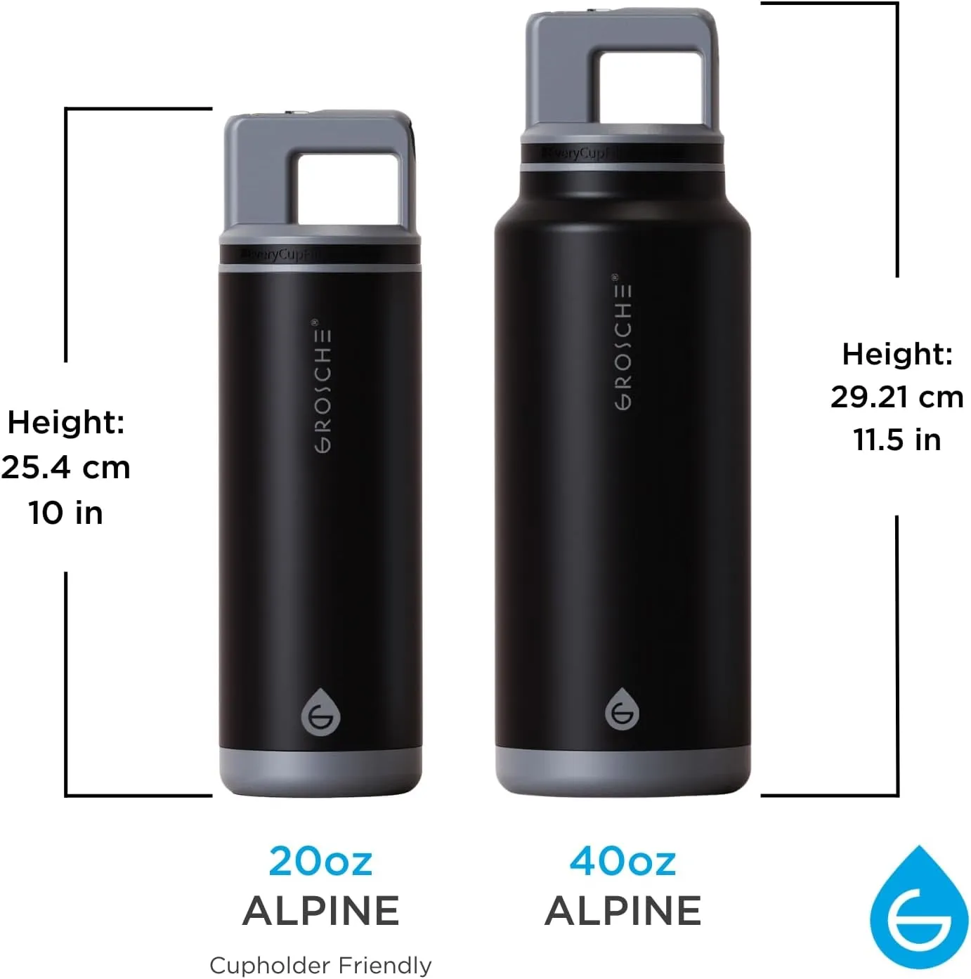 GROSCHE Alpine Flip n' Sip 40 oz Insulated Water Bottle - Stainless Steel, Leakproof Flask with Straw - Perfect for Gym, Travel & Outdoor Use - Keeps Water Cold up to 60 hrs - Graphite Black
