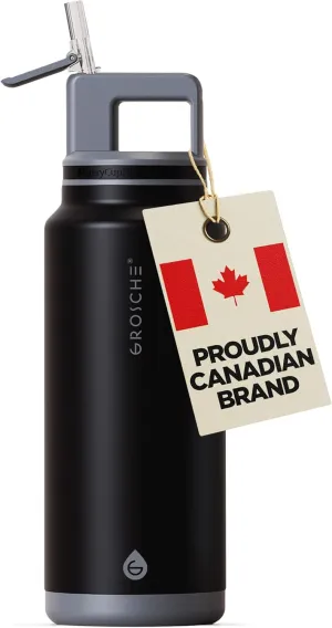GROSCHE Alpine Flip n' Sip 40 oz Insulated Water Bottle - Stainless Steel, Leakproof Flask with Straw - Perfect for Gym, Travel & Outdoor Use - Keeps Water Cold up to 60 hrs - Graphite Black