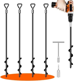 Ground Anchors 26“ Screw in Shed Anchor Kit Heavy Duty Trampoline Stakes High Winds, Tent Stakes Ground Anchors for Camping Tent, Canopies, Carports, Swing Sets, Canopy Stakes Kit (4Pack)