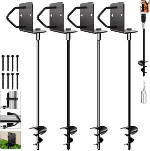 Ground Anchors Screw in 24" Set of 4 Trampoline Stakes Heavy Duty Mobile Home Anchors - Storage Shed Anchor Kit - Swing Set Stakes - Playset Anchor (4 x 24in)