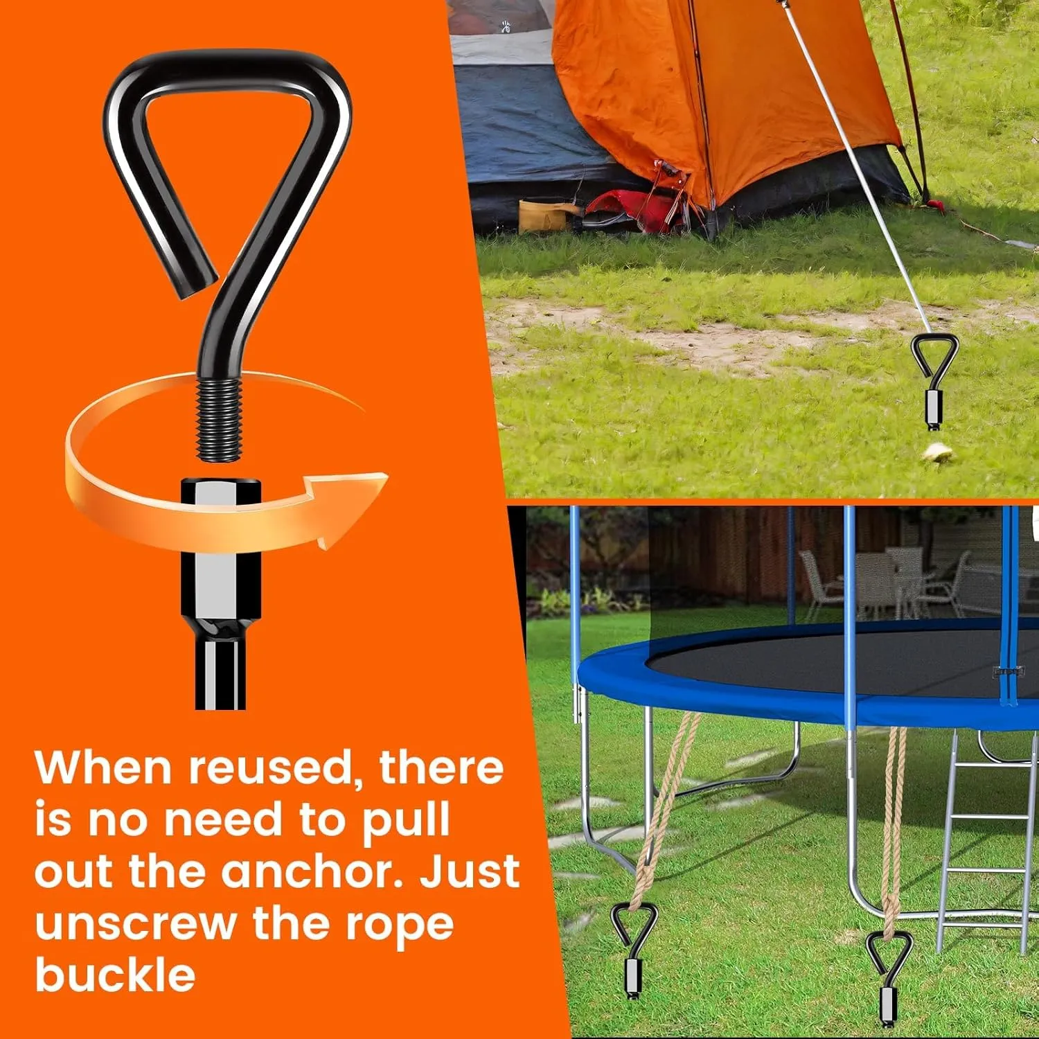 Ground Anchors Screw in Tent Stakes Heavy Duty Trampoline Stakes High Winds, Ground Anchors for Camping Tent, Canopies, Carports, Sheds, Swing Sets, Canopy Stakes Kit, Mobile Home Anchors 4 Pack