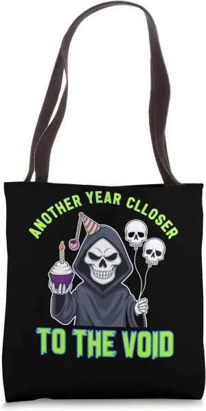 Grumpy Grim Reaper Holding Cupcake Birthday Art Tote Bag