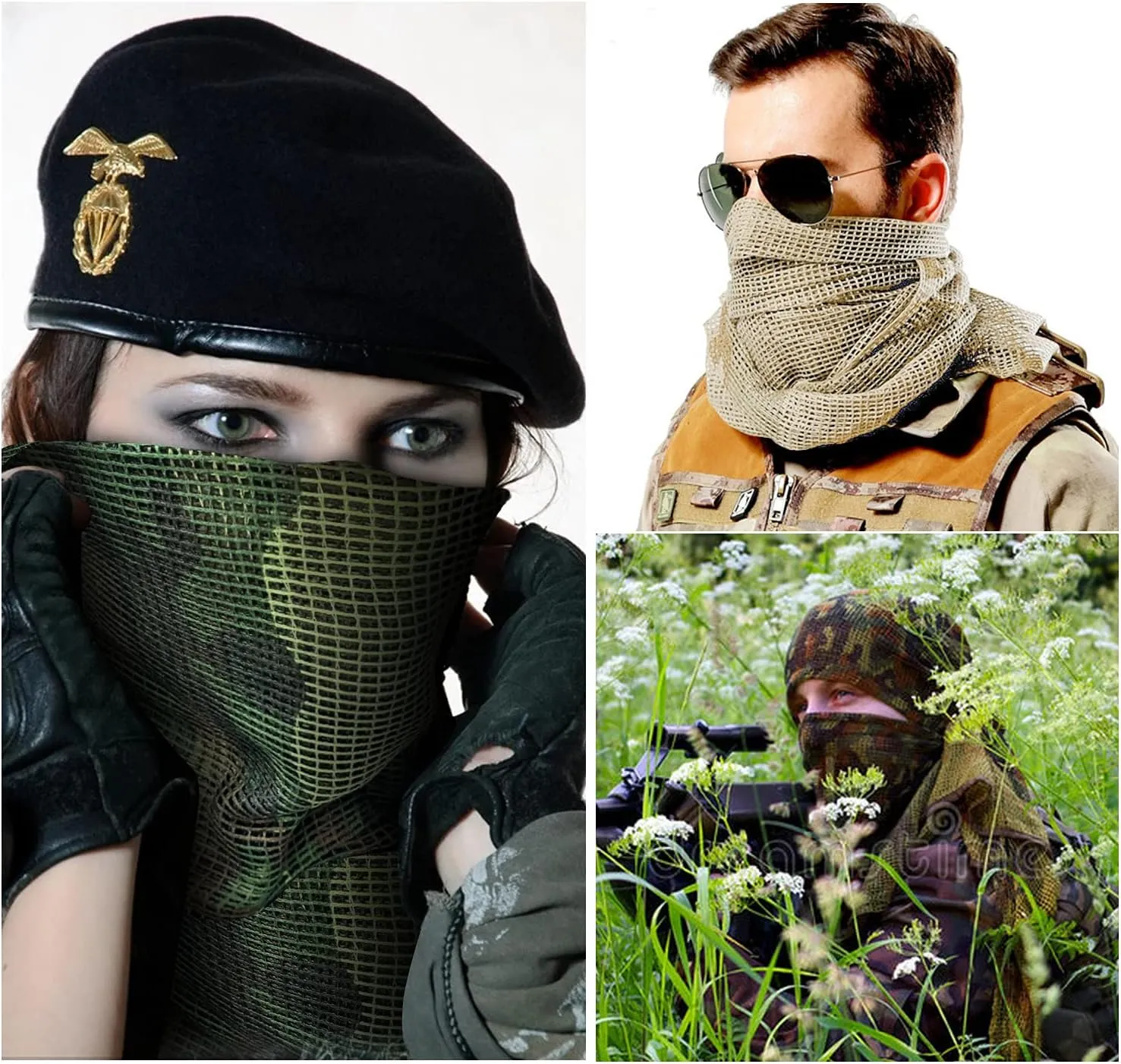 GRVCN Sniper Veil Tactical Scarf Military Body Camo Mesh Net, Double-Sided Camouflage Pattern Scarf