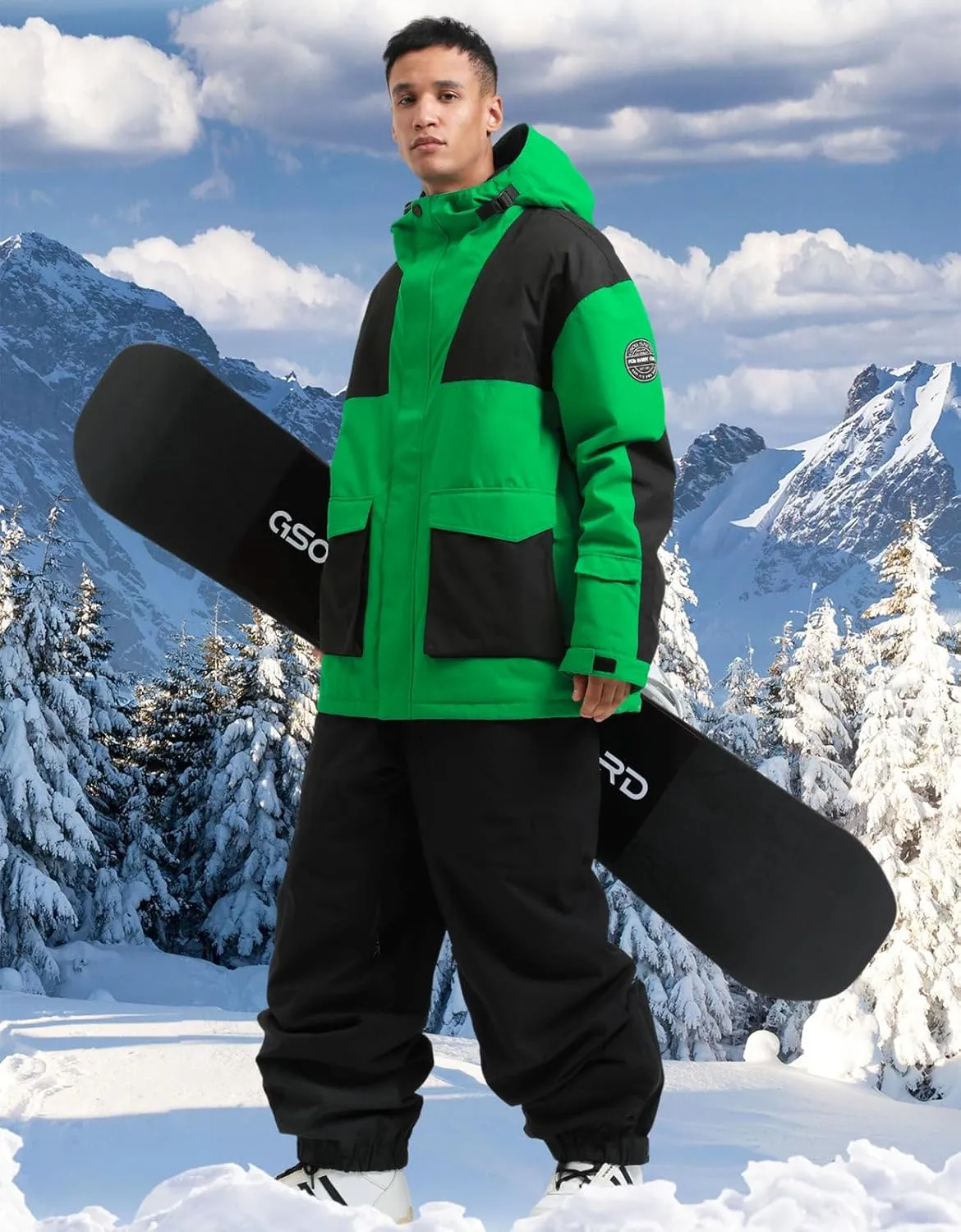 GSOU SNOW Men Ski Jacket Snowboard Snow Coat Warm Winter Waterproof Mountain Hooded