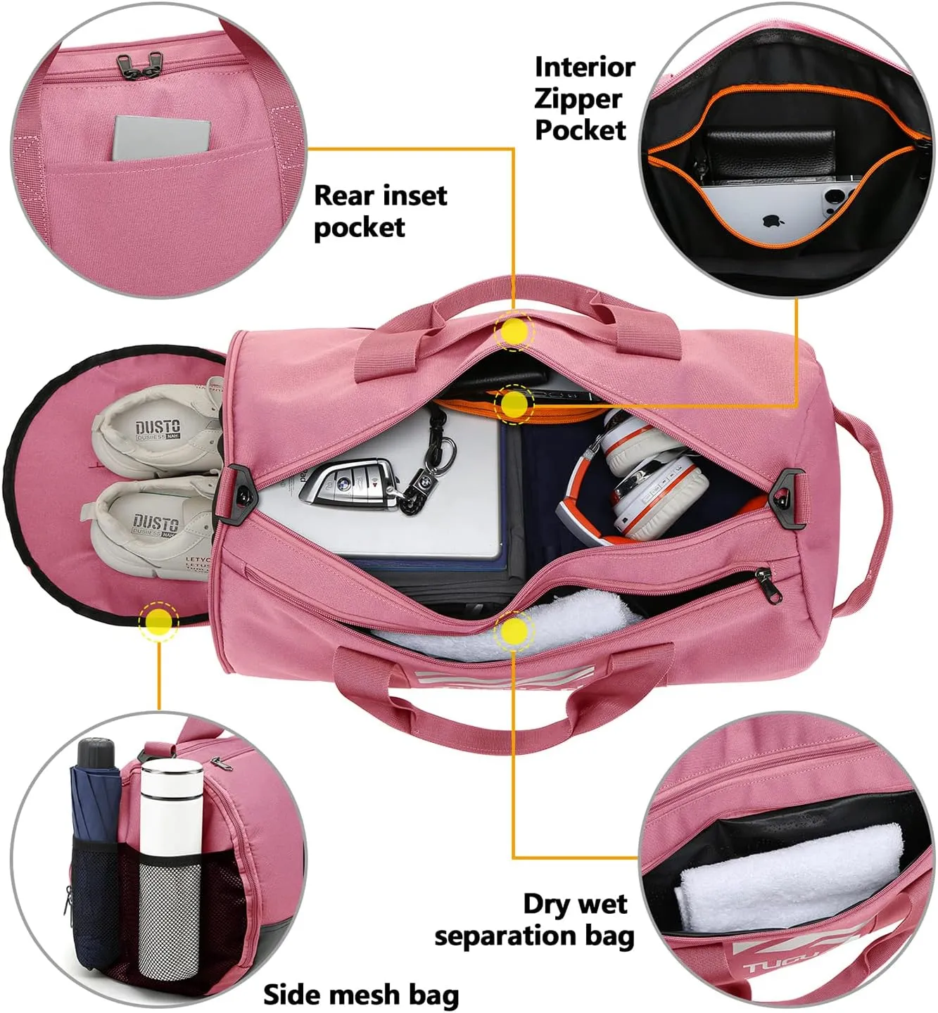 Gym Bag for Men Women with Wet Pocket & Shoe Compartment Travel Duffle Bag Man Sport Basketball Football Bag Weekend Overnight Duffel Bag Gym Tote bag 40L, Black