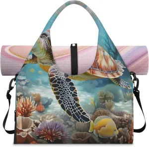 Gym Bag with Shoe Compartment Personal Item Travel Bag Tote Bag for Men Women Duffle Bag for Travel Sports Fitness & Workout Realistic Sea Turtle