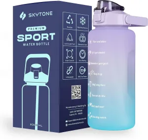 GYM Hydration Bottle Spirit Motivational Water Gallon with Time Marker Large Capacity 2000ML, Leakproof BPA Free Fitness Sports Water Bottle (Purple)