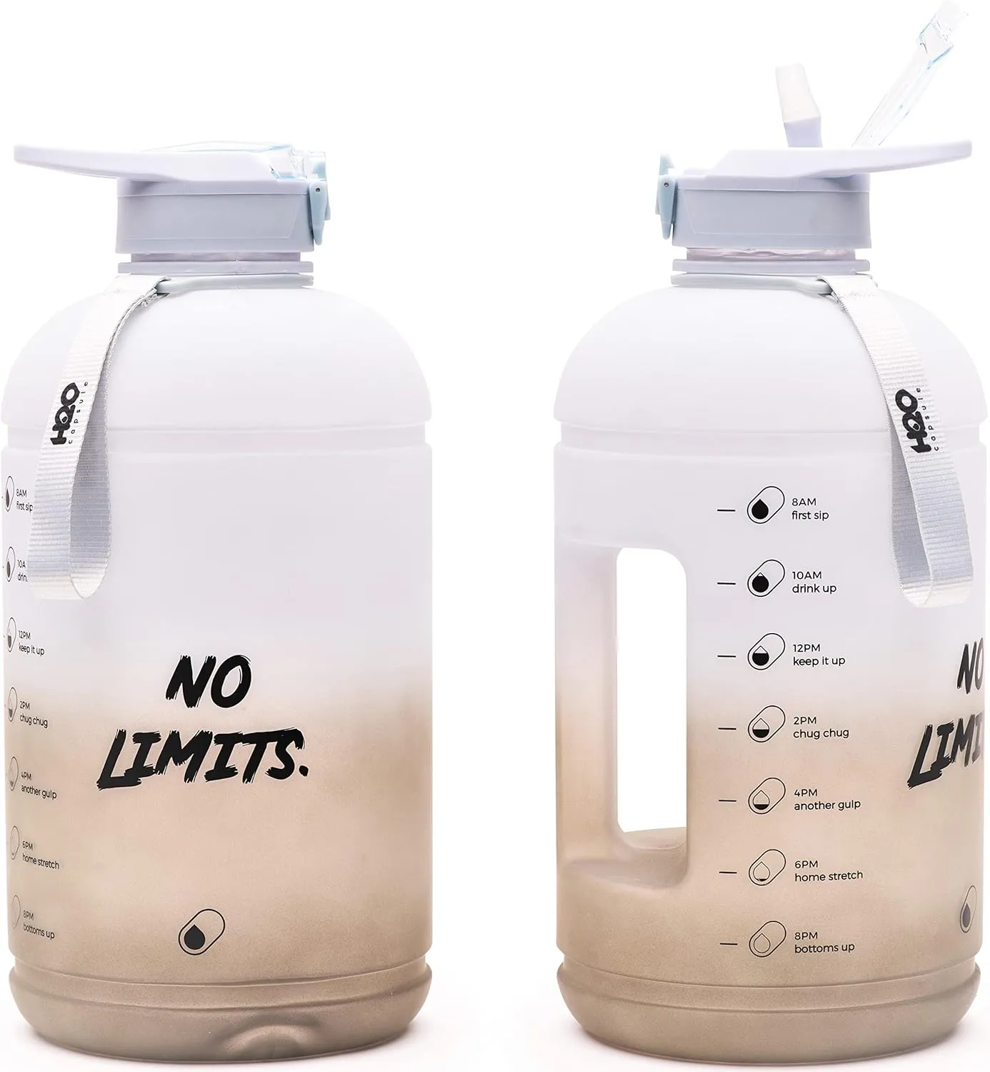 H2O Capsule INSPO Gallon Water Bottle with Time Marker and Straw Motivational Hydration Tracker Jug Big BPA-Free Food-Safe Leakproof Drinking Bottle with Handle & Strap, Rocky Shore