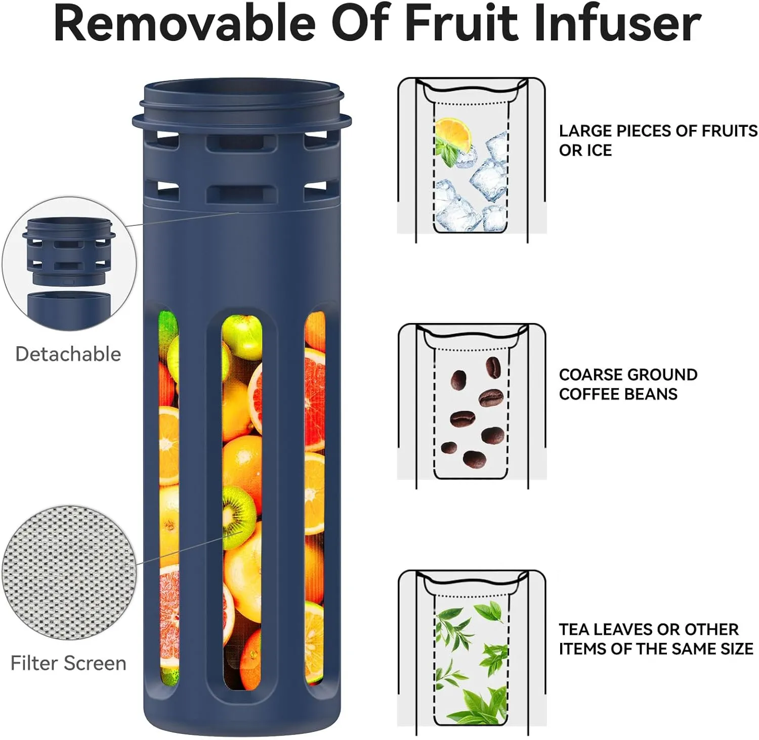 Half Gallon Stainless Steel Water Bottle Insulated with AutoLock Spout Lids & Pop-up Straw & Fruit Infuser & Carry Strap, Metal Water Jug with Wide Mouth 64 oz Leakproof(Indigo Gradient,Strap)