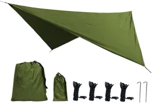 Hammock Camping Tarp Rain Fly, Waterproof Tent Footprint Shelter Canopy Sunshade Cloth Picnic Mat for Outdoor Awning Hiking Beach Backpacking (Color : Army Green, Size : 360 * 290cm)