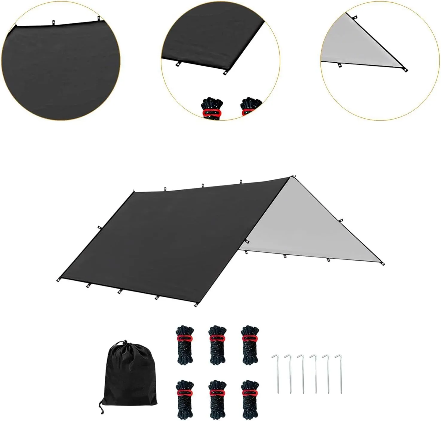 Hammock Rain Fly Camping Gear Waterproof Foldable with Carry Bag Sun Canopy Versatile for Hiking Survival Shelter Lightweight, Black M