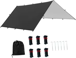 Hammock Rain Fly Camping Gear Waterproof Foldable with Carry Bag Sun Canopy Versatile for Hiking Survival Shelter Lightweight, Black M