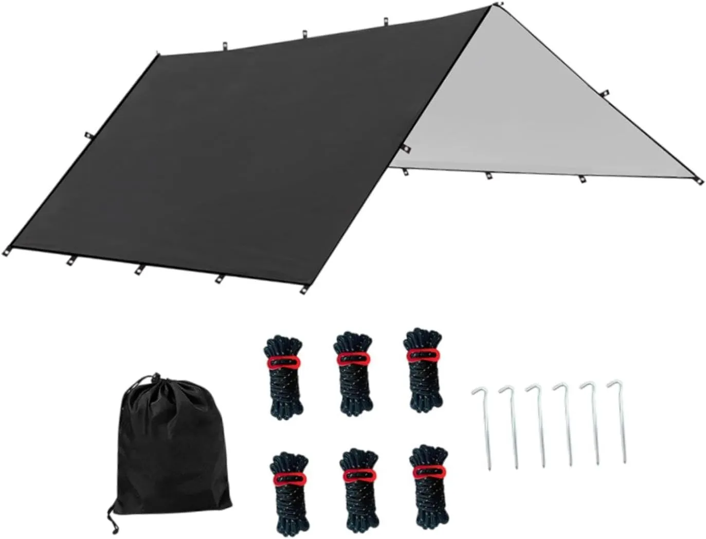 Hammock Rain Fly Camping Gear Waterproof Foldable with Carry Bag Sun Canopy Versatile for Hiking Survival Shelter Lightweight, Black M