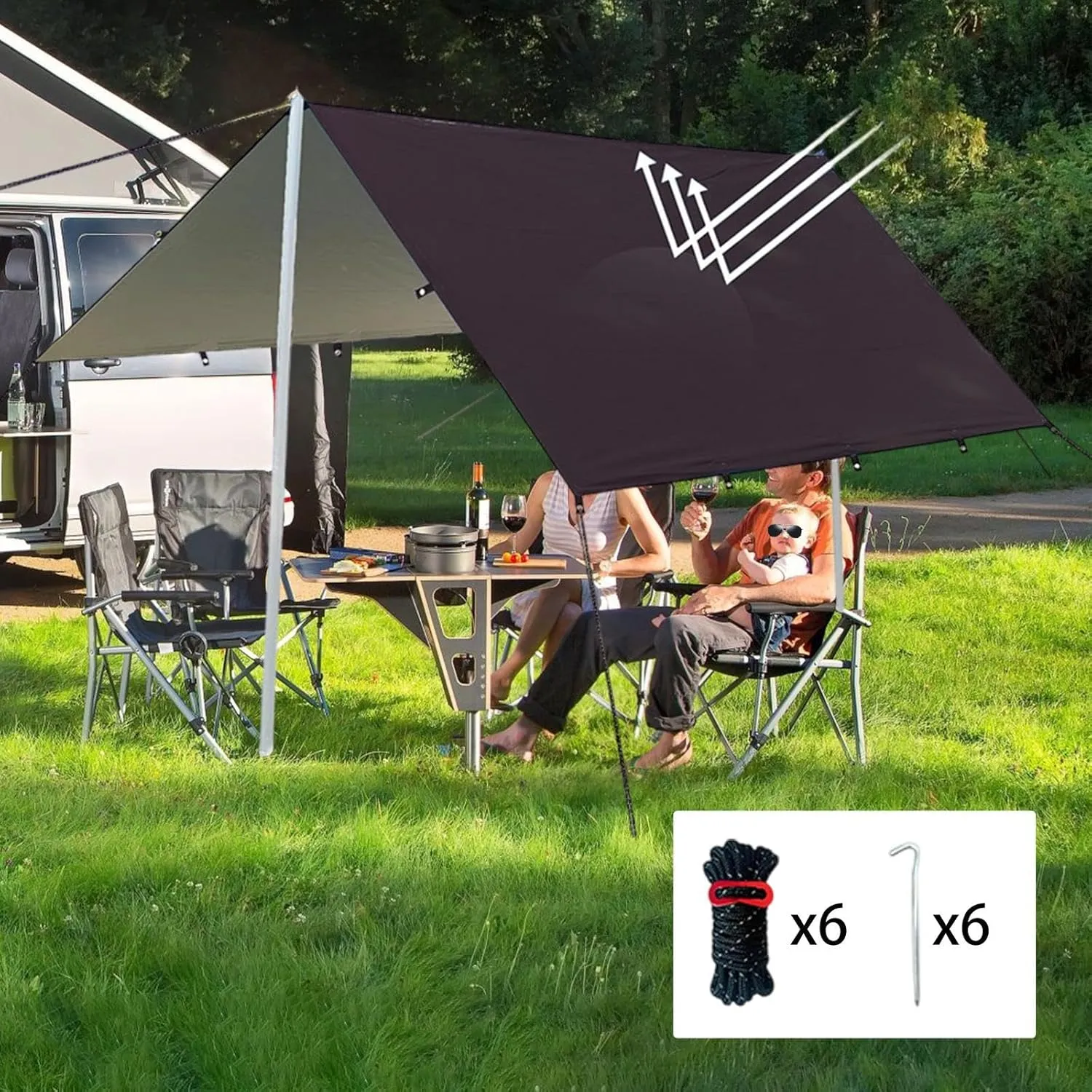 Hammock Rain Fly Camping Gear Waterproof Foldable with Carry Bag Sun Canopy Versatile for Hiking Survival Shelter Lightweight, Black M