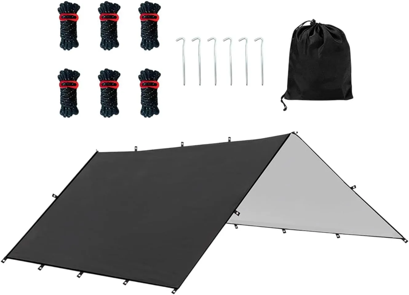 Hammock Rain Fly Camping Gear Waterproof Foldable with Carry Bag Sun Canopy Versatile for Hiking Survival Shelter Lightweight, Black M