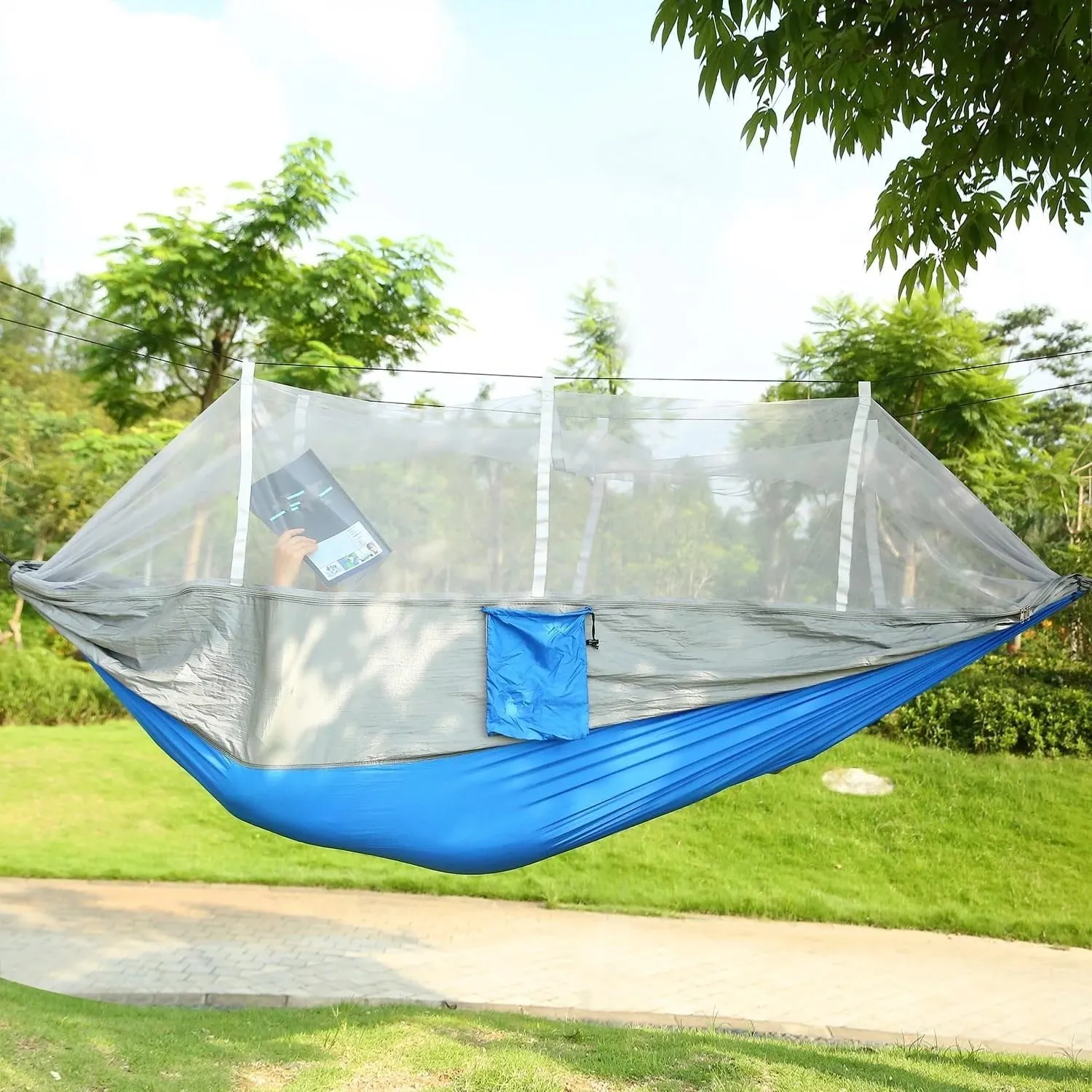 Hammock with Mosquito Net Lightweight Jungle Hammock for Trekking, Backpacking, Nylon Travel Hammock with Mosquito for Travel, Garden, Hiking, Survival (Color : G)