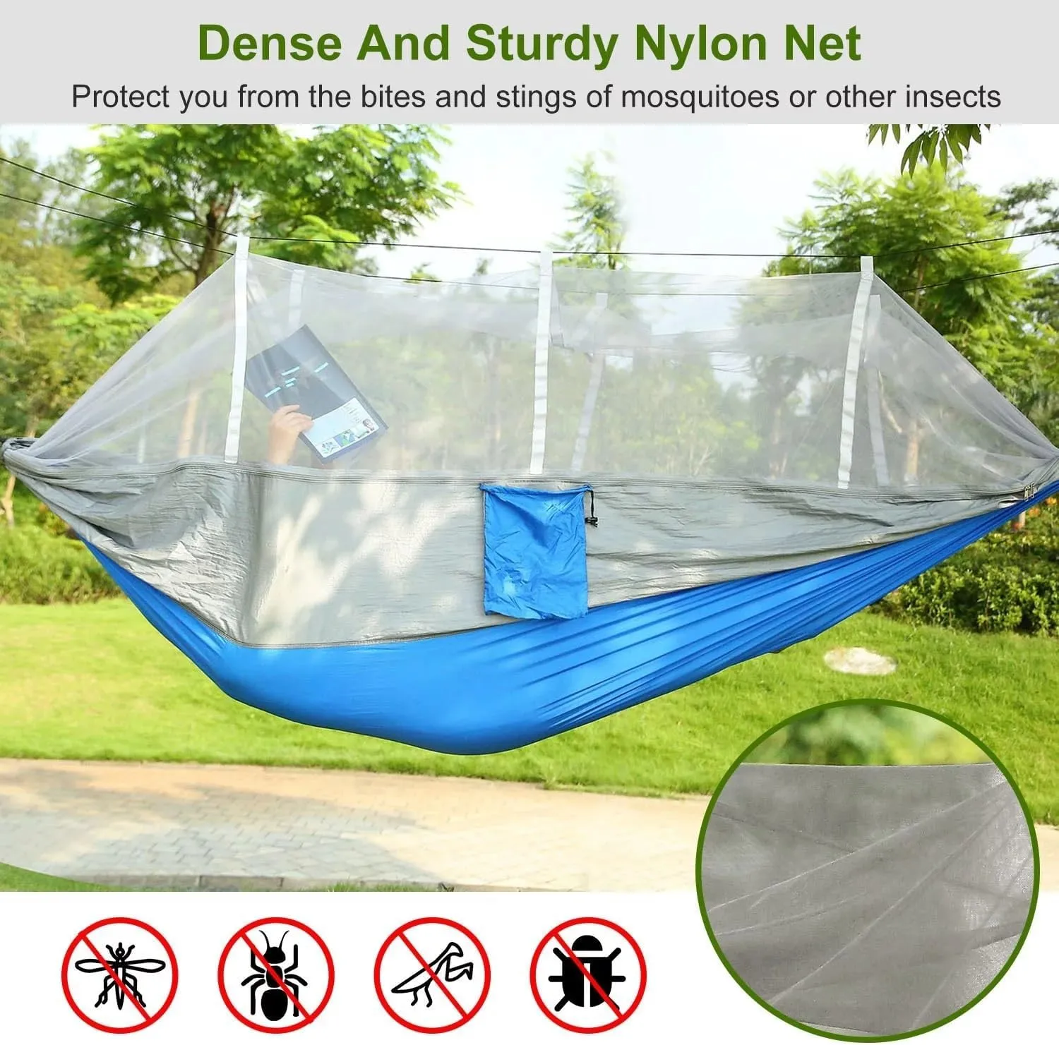 Hammock with Mosquito Net Lightweight Jungle Hammock for Trekking, Backpacking, Nylon Travel Hammock with Mosquito for Travel, Garden, Hiking, Survival (Color : G)